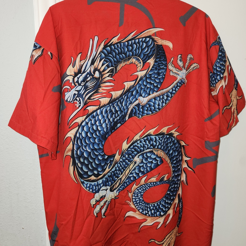 Y2k Style Red Dragon Print Men's Shirt M